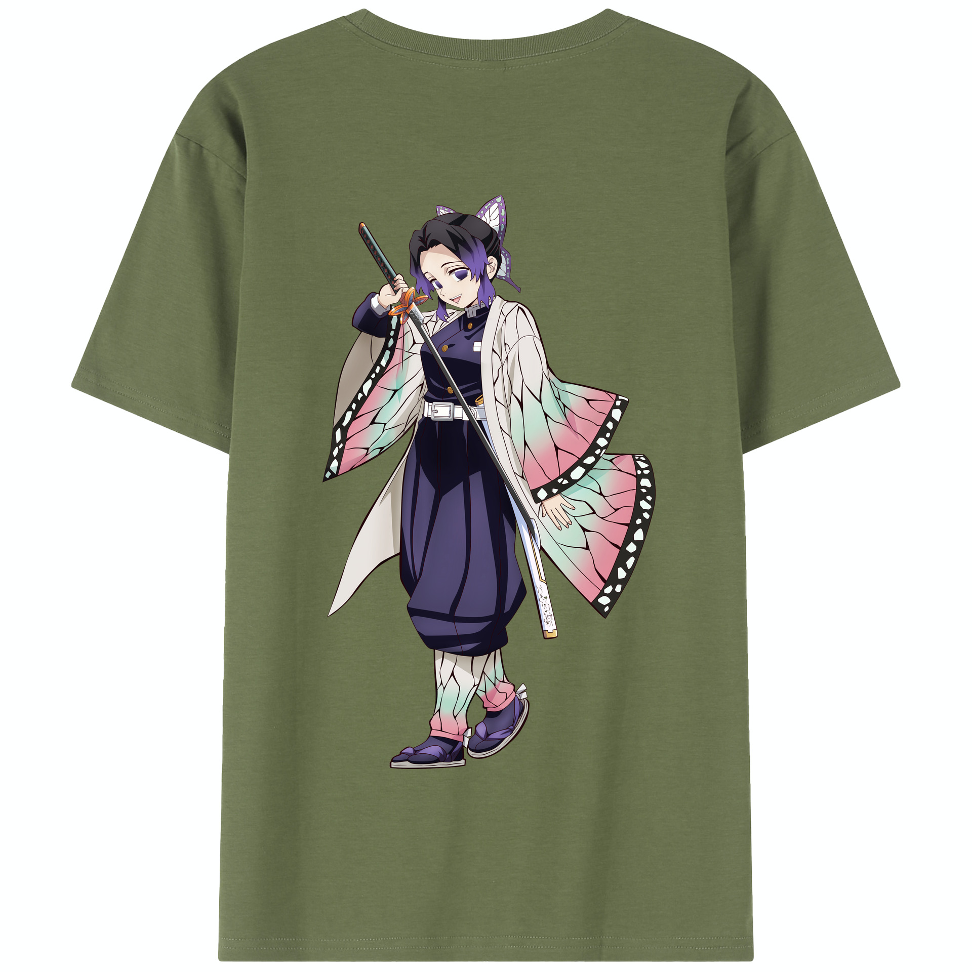 （画像用） 鬼滅の刃（きめつのやいば）蟲柱-胡蝶 しのぶ／こちょう しのぶ Kochou Shinobu 綿100％半袖Tシャツ（背面プリント）